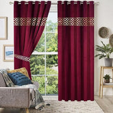 2 Pieces Luxury Crocodile Velvet Curtain Panels with 2 belts-Maroon